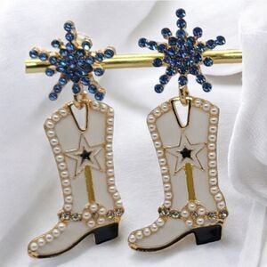 Western Cowboy Boot Sparkly Dangle Earrings Dallas Star Embellished Jewelry